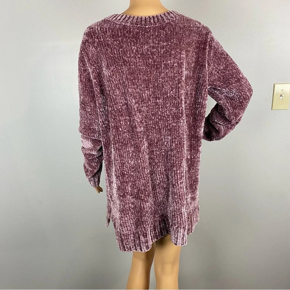 Orvis Womens Large Chenille Velvet Pullover Sweater Mauve Pink Velour V Neck - Picture 2 of 7
